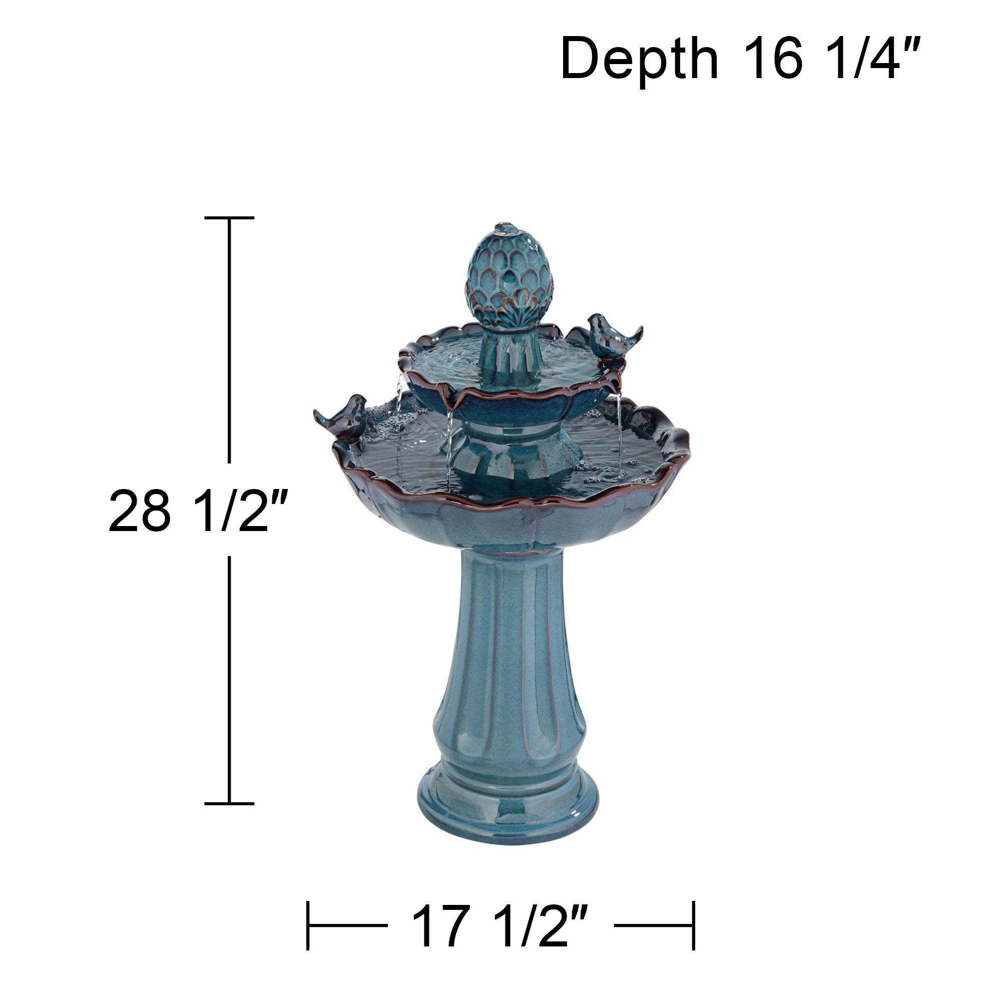 Watch A Video About the Bathing Bird Turquoise Ceramic 2 Tier LED Floor Fountain