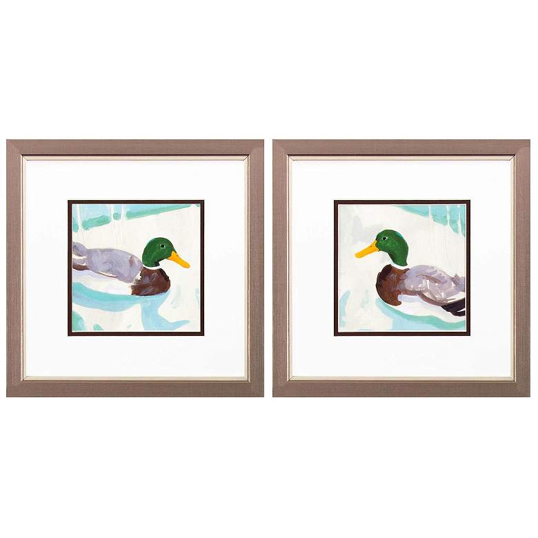 Image 1 Bathing Mallard 11"W x 11"H Framed Art Set of 2