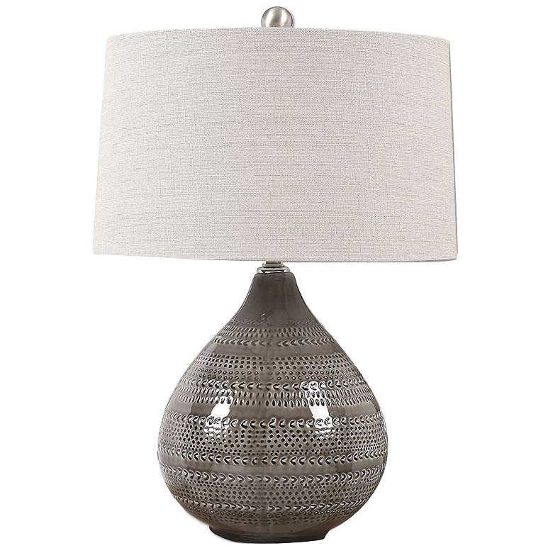 Image 1 Batova Smoke Gray Glaze Teardrop Ceramic Table Lamp