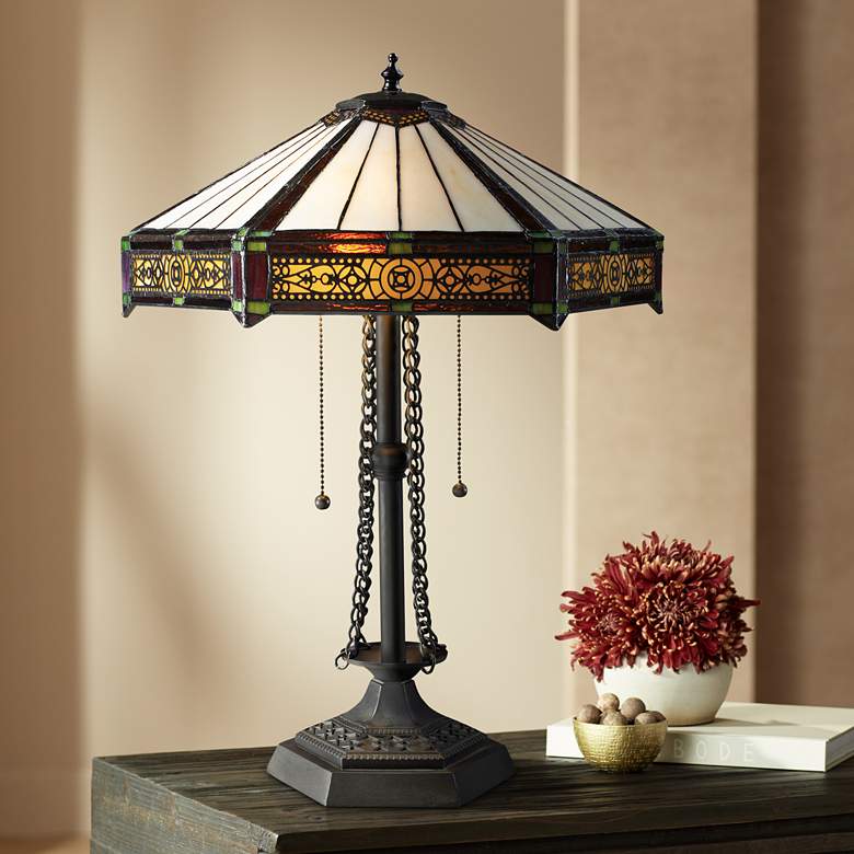 Image 1 Batson Tiffany Style Filigree Bronze Table Lamp
