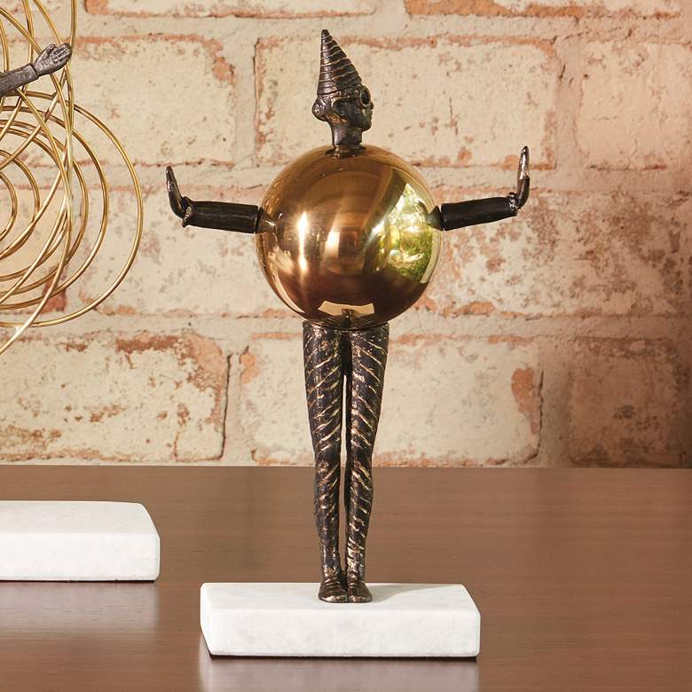 Image 1 Bauhaus 13 1/2 inchH Bronze Gold Sphere Woman Statue with Base