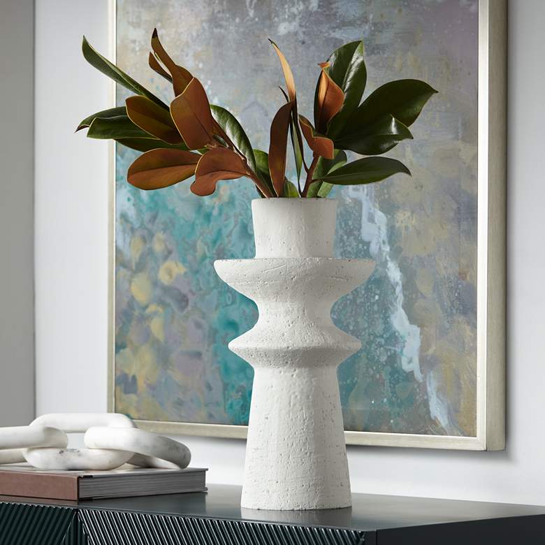 Image 2 Baust 14 1/2" High White Ceramic Tiered-Top Decorative Vase