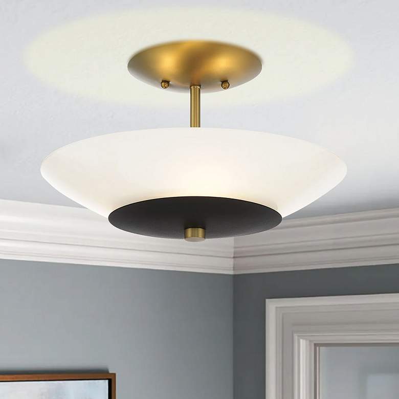 Image 1 Bax 14" Wide Soft Brass with Sand Coal Ceiling Light