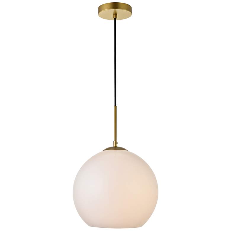 Image 2 Baxter 11 3/4"W Brass Mini Pendant w/ Frosted White Glass