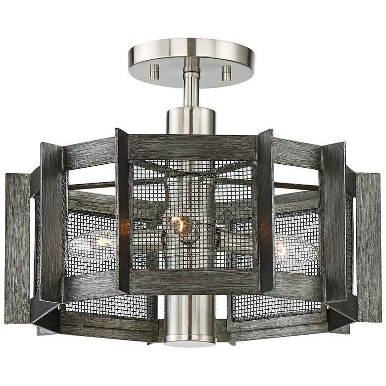 Image 2 Baxter 16 1/4 inchW Iron w/ Satin Platinum 3-Light Ceiling Light