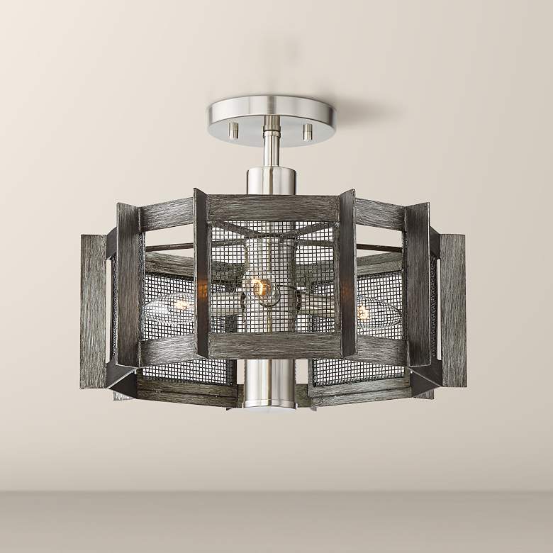 Image 1 Baxter 16 1/4 inchW Iron w/ Satin Platinum 3-Light Ceiling Light