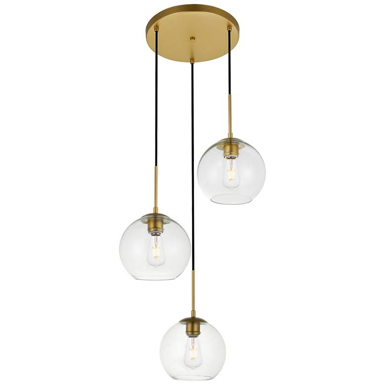 Image 3 Baxter 18" Wide Brass Iron 3-Light Globe Pendant