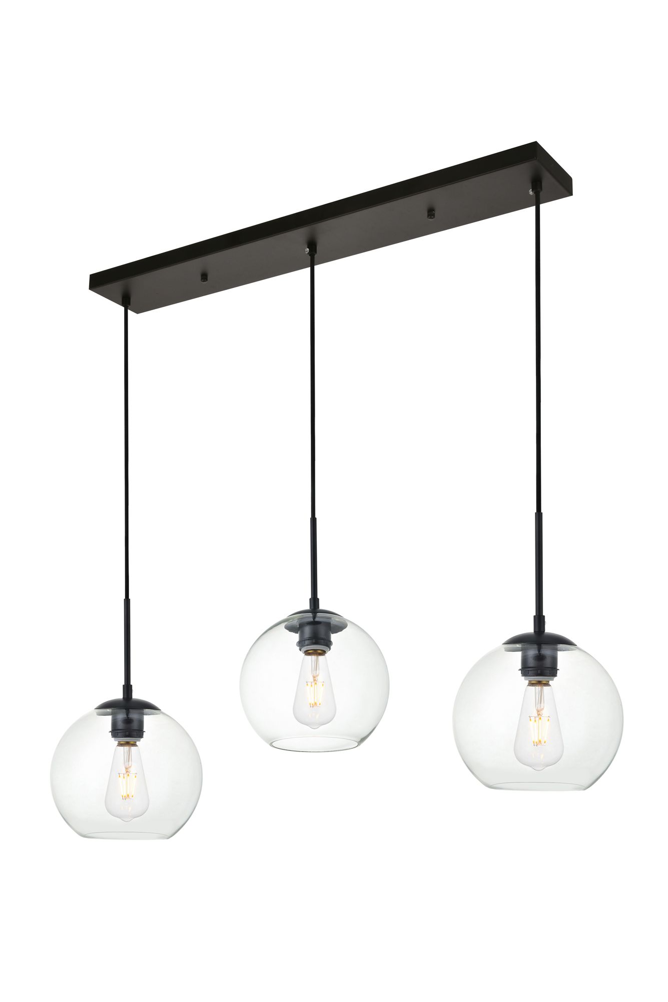 Baxter 3 Lts Black Pendant With Clear Glass