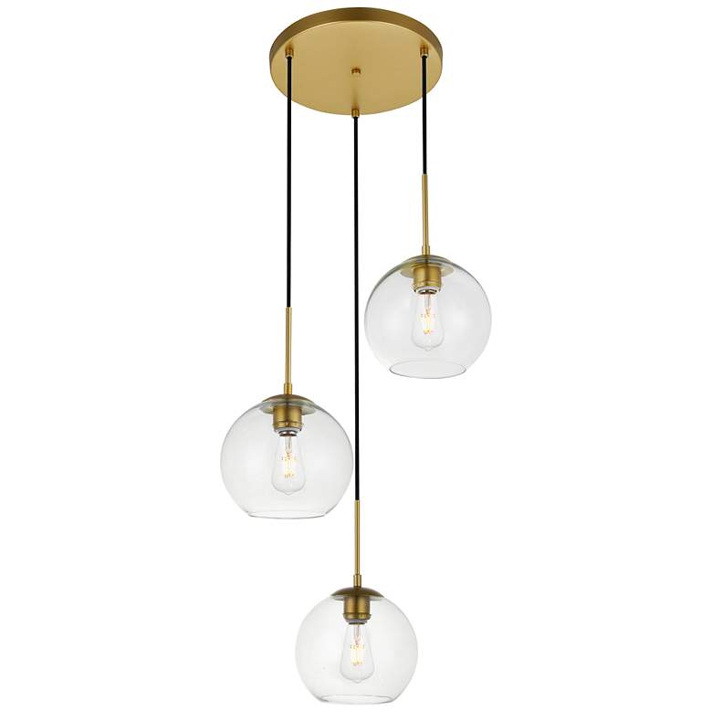Image 3 Baxter 3 Lts Brass Pendant With Clear Glass