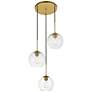 Baxter 3 Lts Brass Pendant With Clear Glass in scene