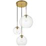 Baxter 3 Lts Brass Pendant With Clear Glass