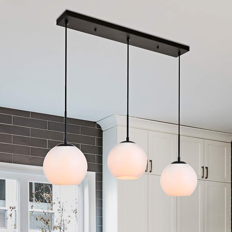 Image 2 Baxter 36" Wide Black Multi-Light Pendant w/ Frosted Glass