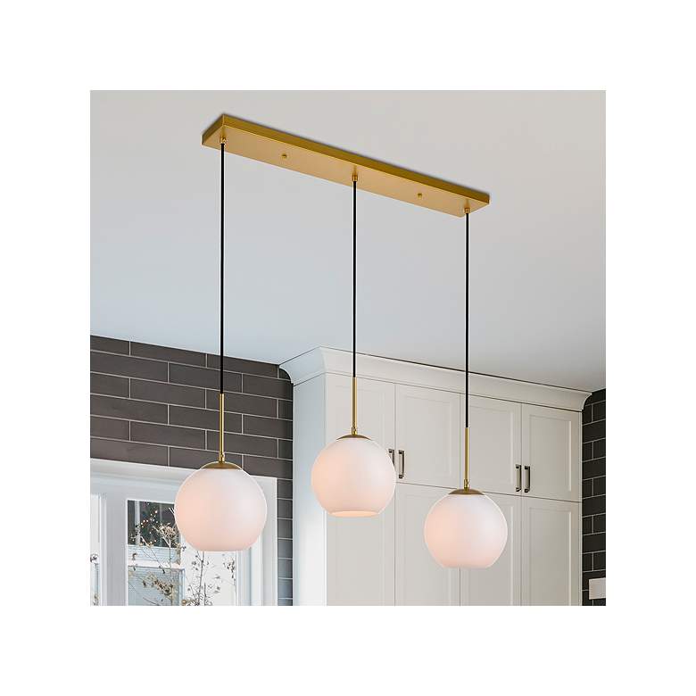 Image 1 Baxter 36" Wide Brass Multi-Light Pendant w/ Frosted Glass