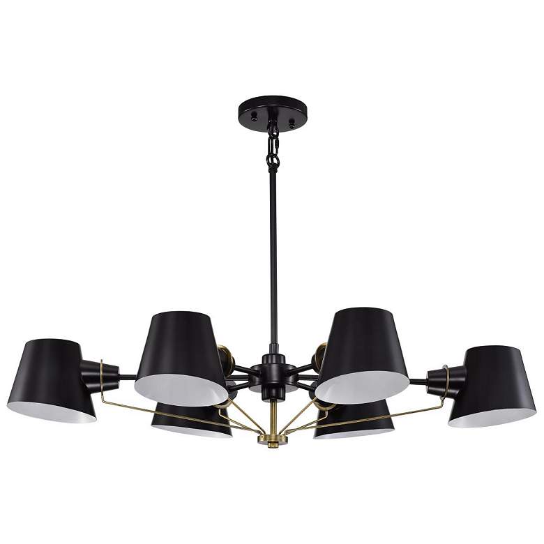 Image 1 Baxter; 6 Light Oval Chandelier; Black with Burnished Brass