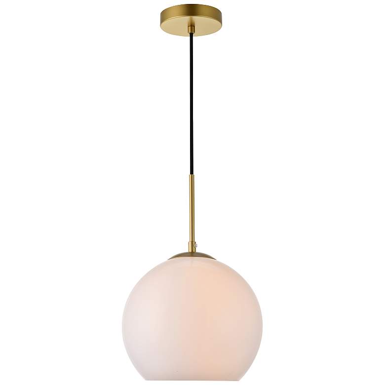 Image 1 Baxter 9 3/4" Wide Brass Mini Pendant w/ Frosted White Glass