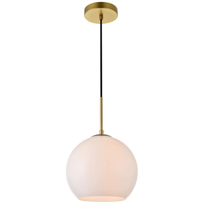 Image 3 Baxter 9 3/4" Wide Brass Mini Pendant w/ Frosted White Glass more views