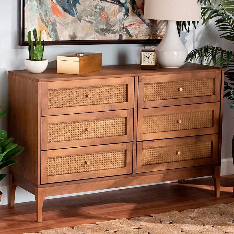 Image 1 Baxton Ramiel 47 1/4" Wide Natural Wood and Rattan Modern Dresser