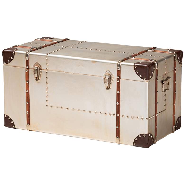 Image 1 Baxton Studio 32" Wide Bechet Silver Metal Storage Trunk