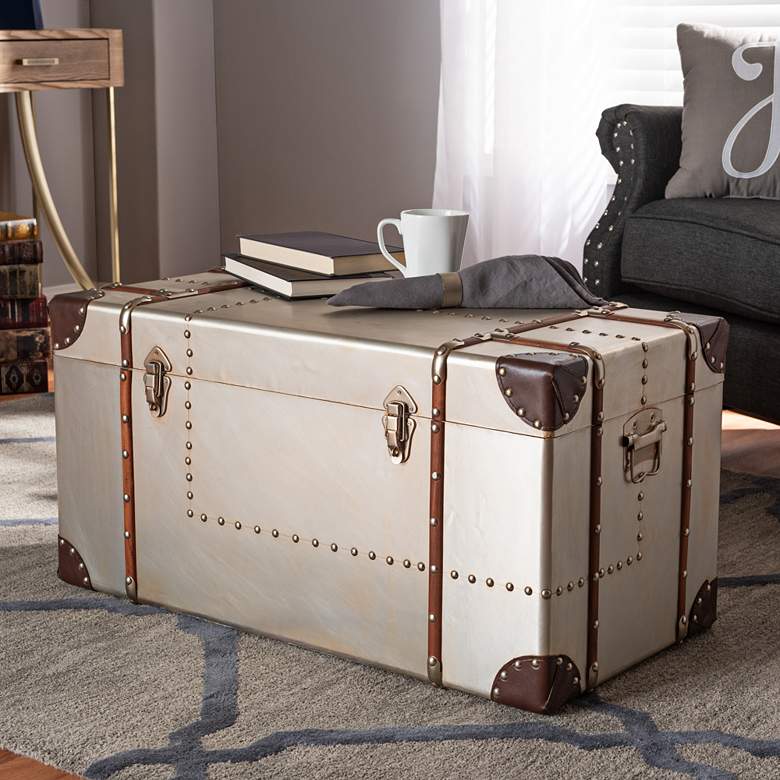 Image 7 Baxton Studio 32" Wide Bechet Silver Metal Storage Trunk more views