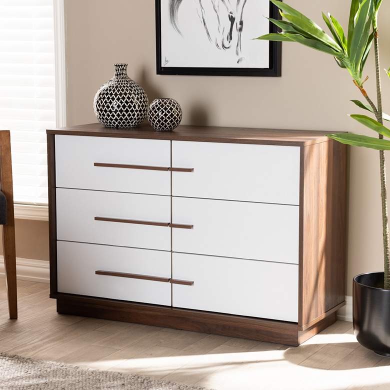 Image 1 Baxton Studio 39" Wide White Walnut 6-Drawer Wood Dresser