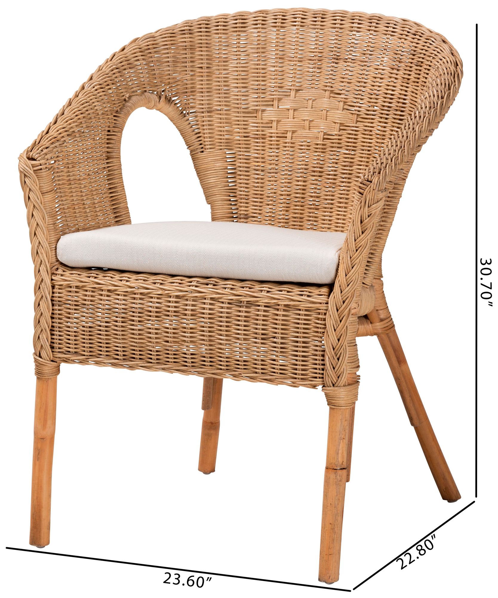 Baxton Studio Abbey Natural Brown Rattan Dining Armchair