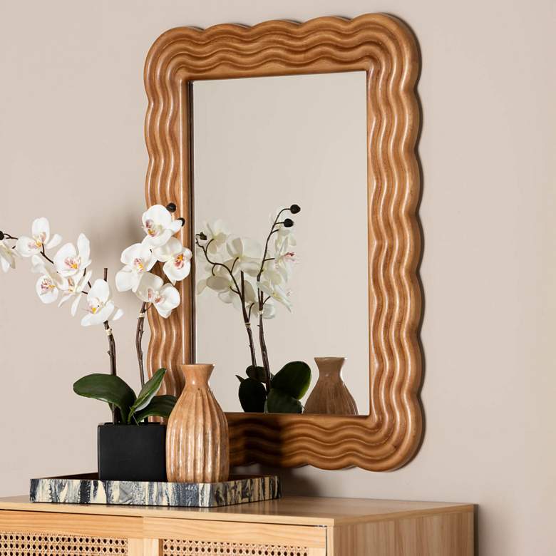 Image 1 Baxton Studio Acantha Modern Walnut Brown Scallop framed Accent Mirror