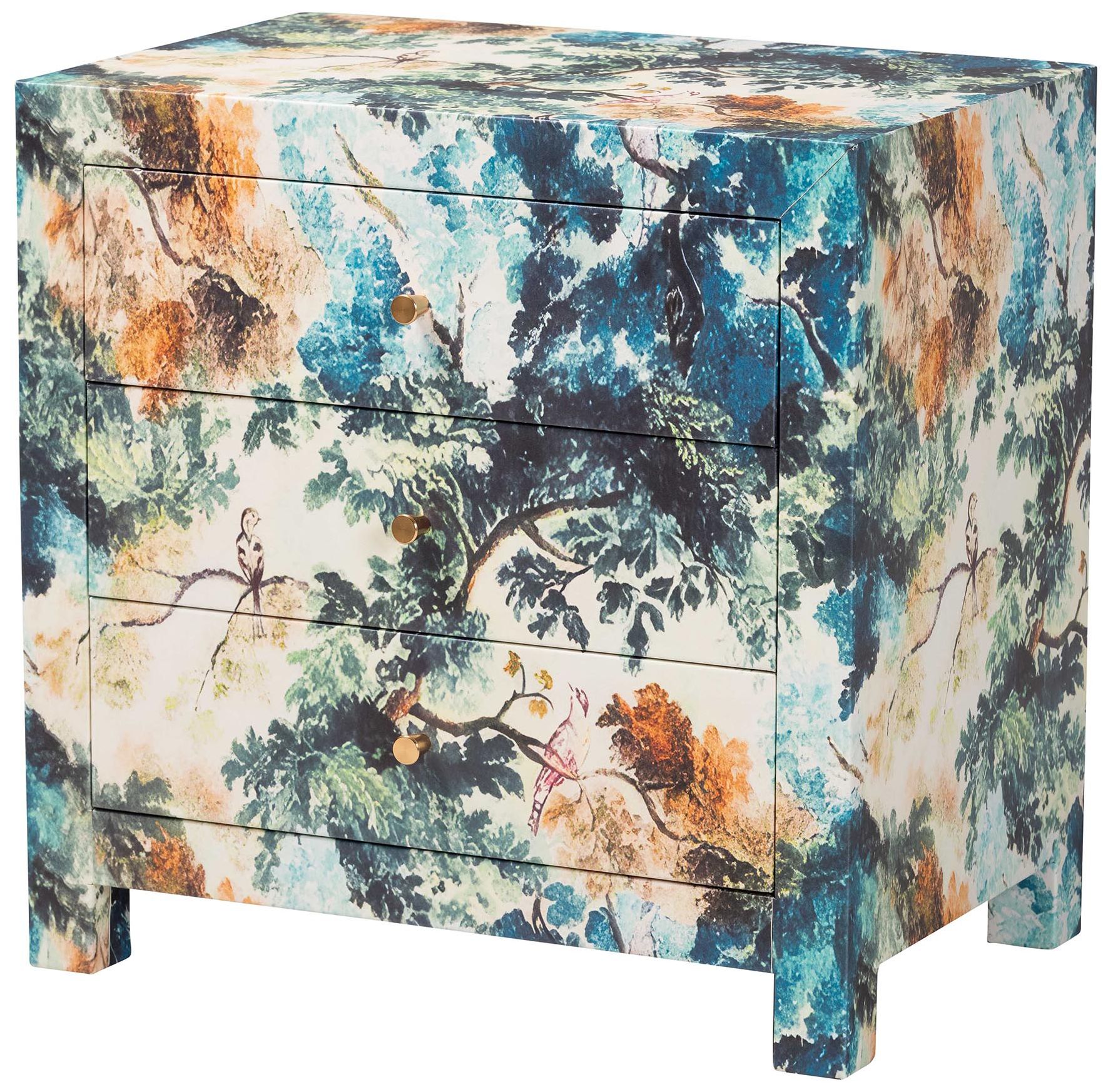 Image 2 Baxton Studio Adeline End Table with Printed Nature Motif - 3 Drawer