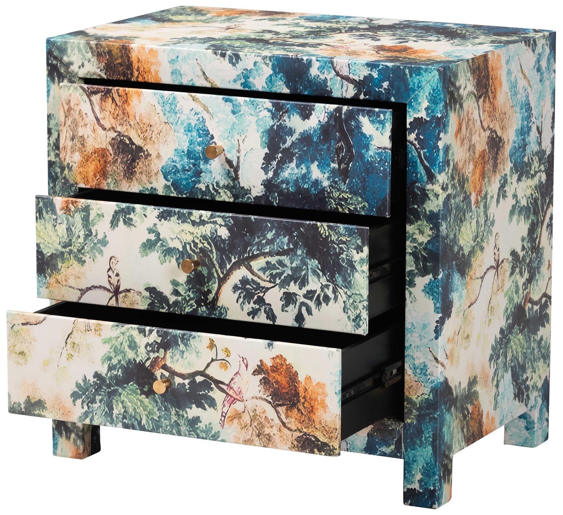 Image 3 Baxton Studio Adeline End Table with Printed Nature Motif - 3 Drawer more views