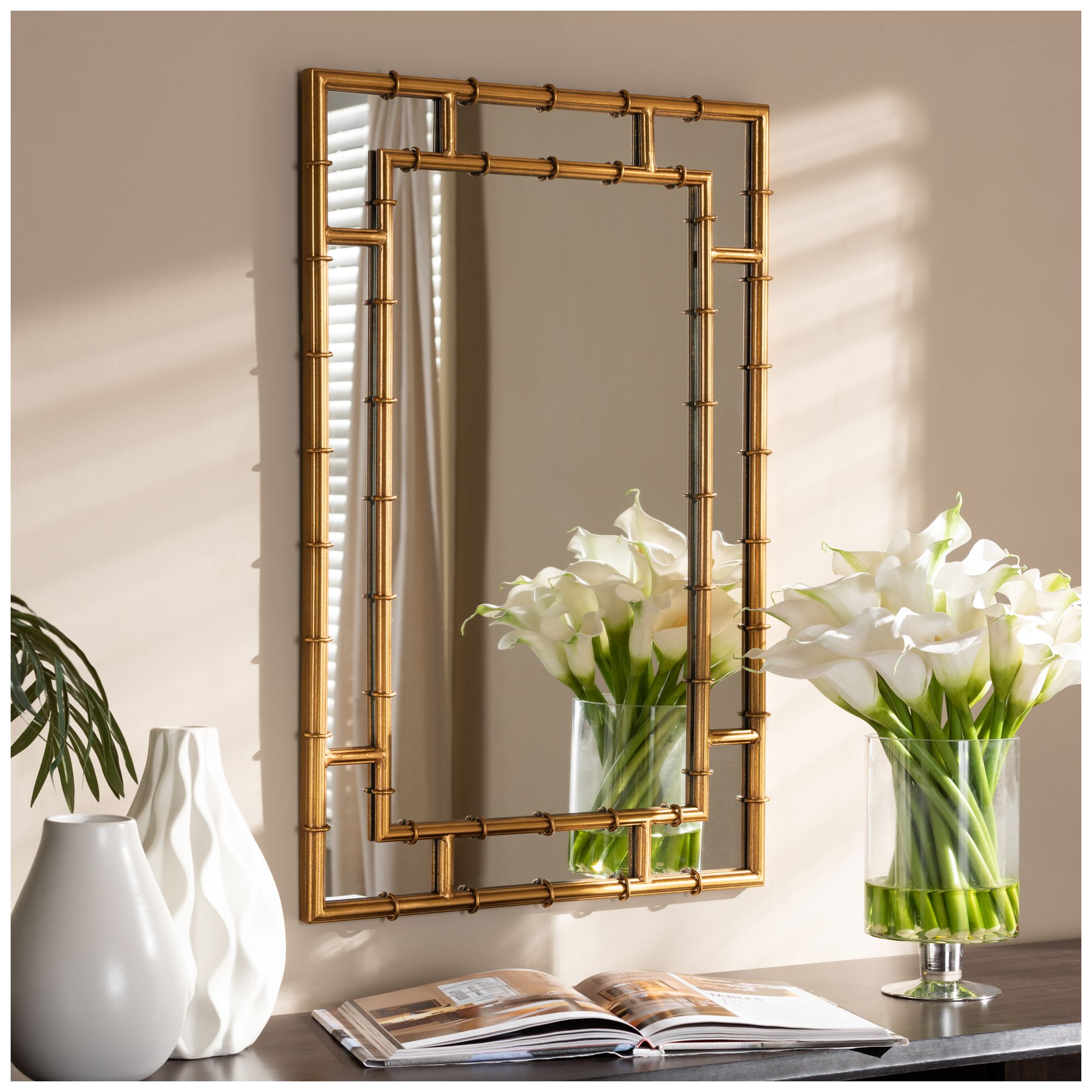 Image 2 Baxton Studio Adra Gold Finished Bamboo Accent Wall Mirror more views