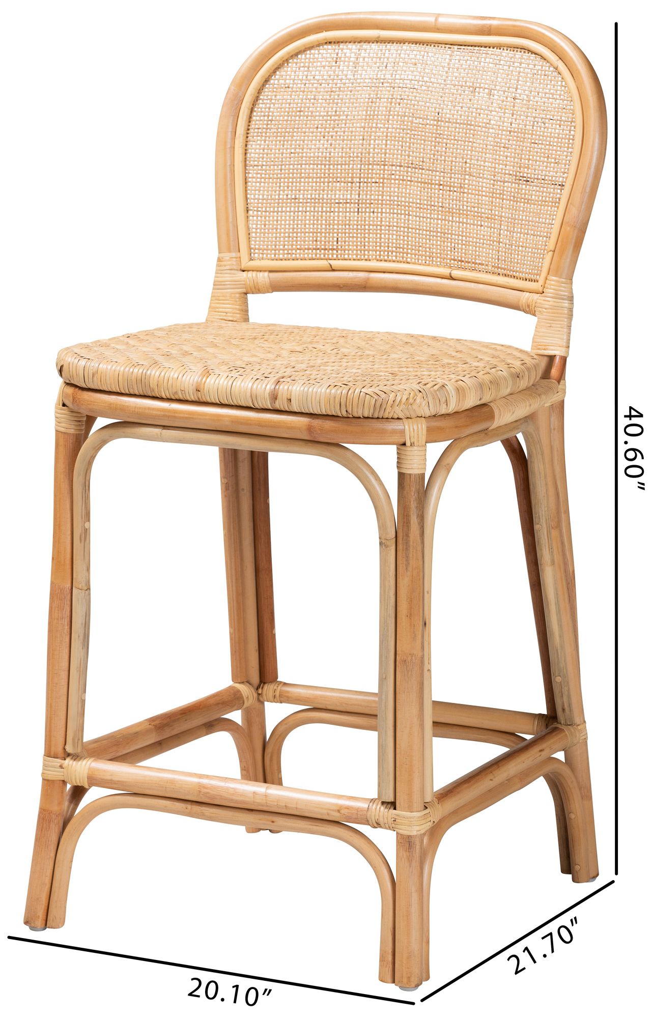 Baxton Studio Adrena 26" Natural Brown Rattan Counter Stool