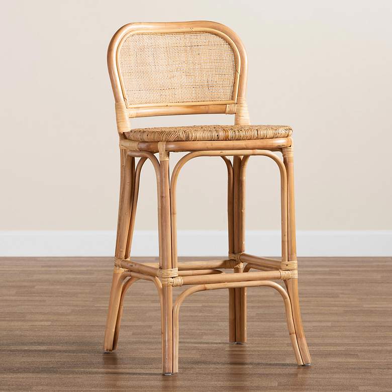 Image 1 Baxton Studio Adrena 30" Natural Brown Rattan Bar Stool