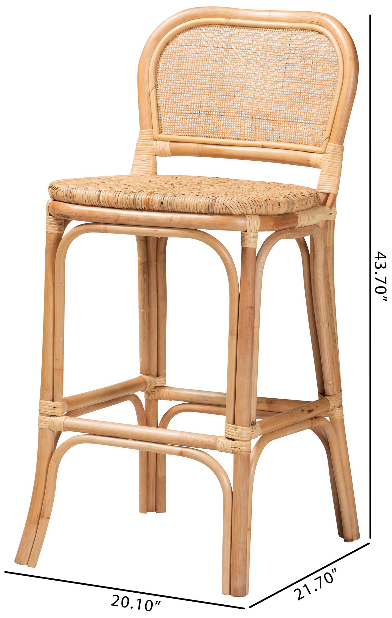 Baxton Studio Adrena 30" Natural Brown Rattan Bar Stool
