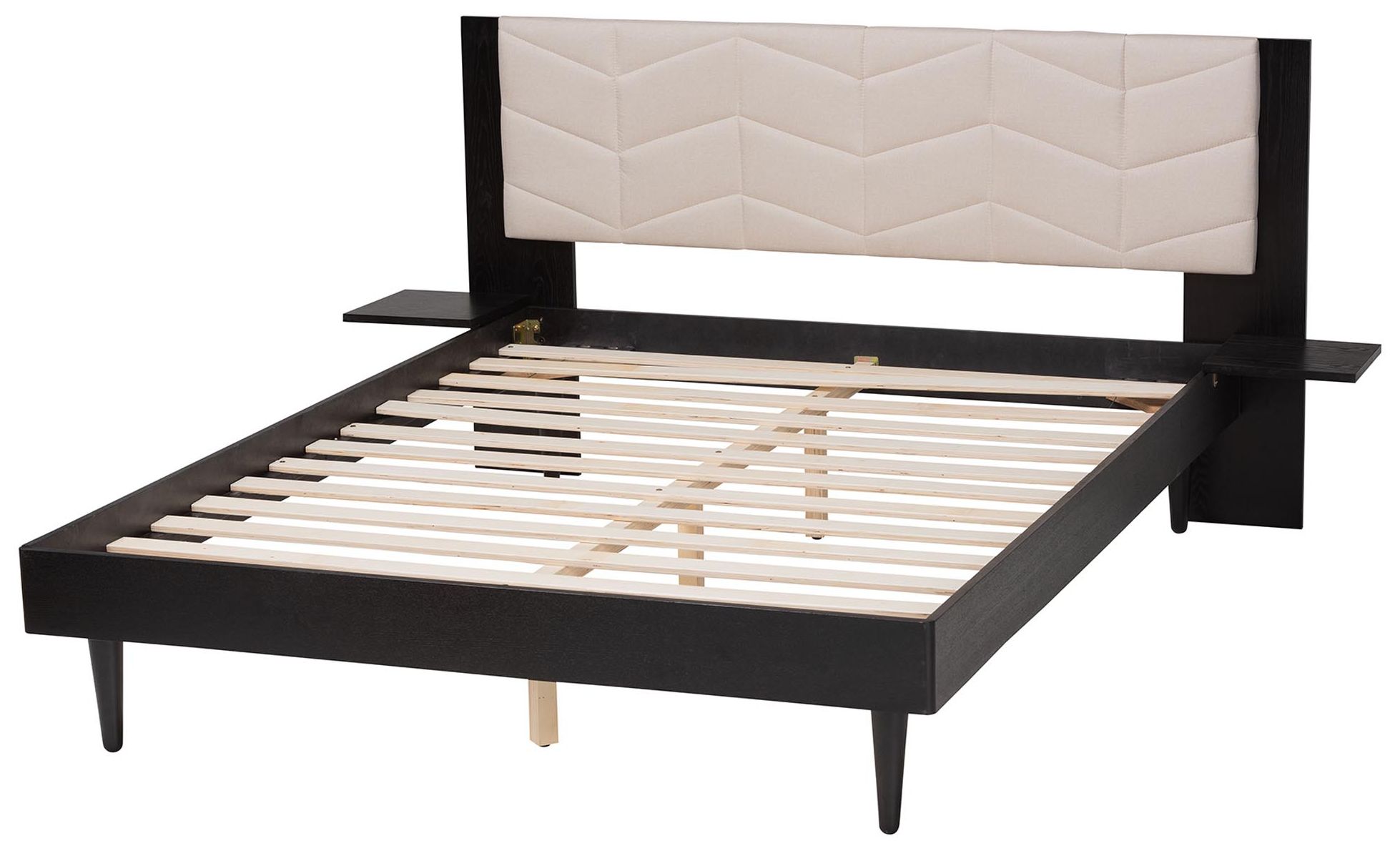 Image 4 Baxton Studio Adriano Beige Fabric Queen Size Bed w Built-In Side Tables more views