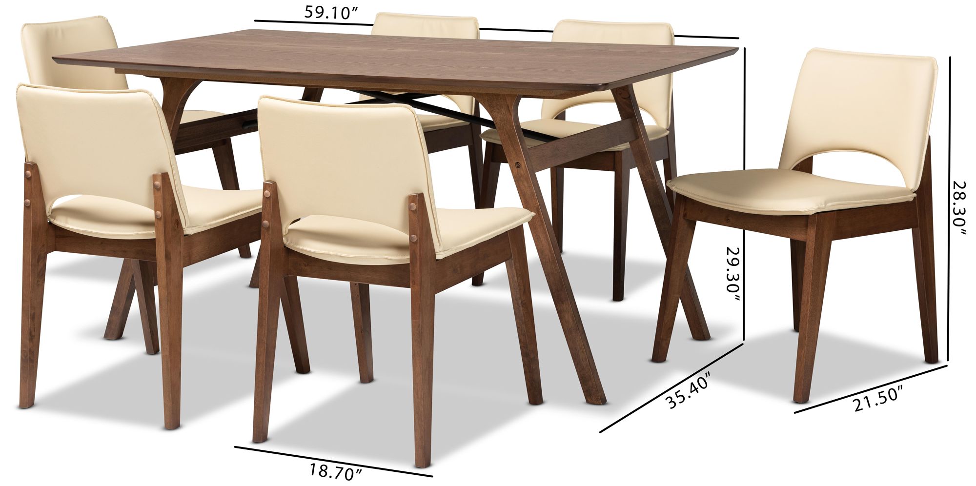 Baxton Studio Afton Beige Faux Leather 7-Piece Dining Set in scene