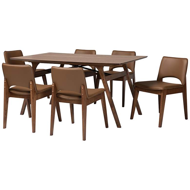 Image 2 Baxton Studio Afton Brown Faux Leather 7-Piece Dining Set