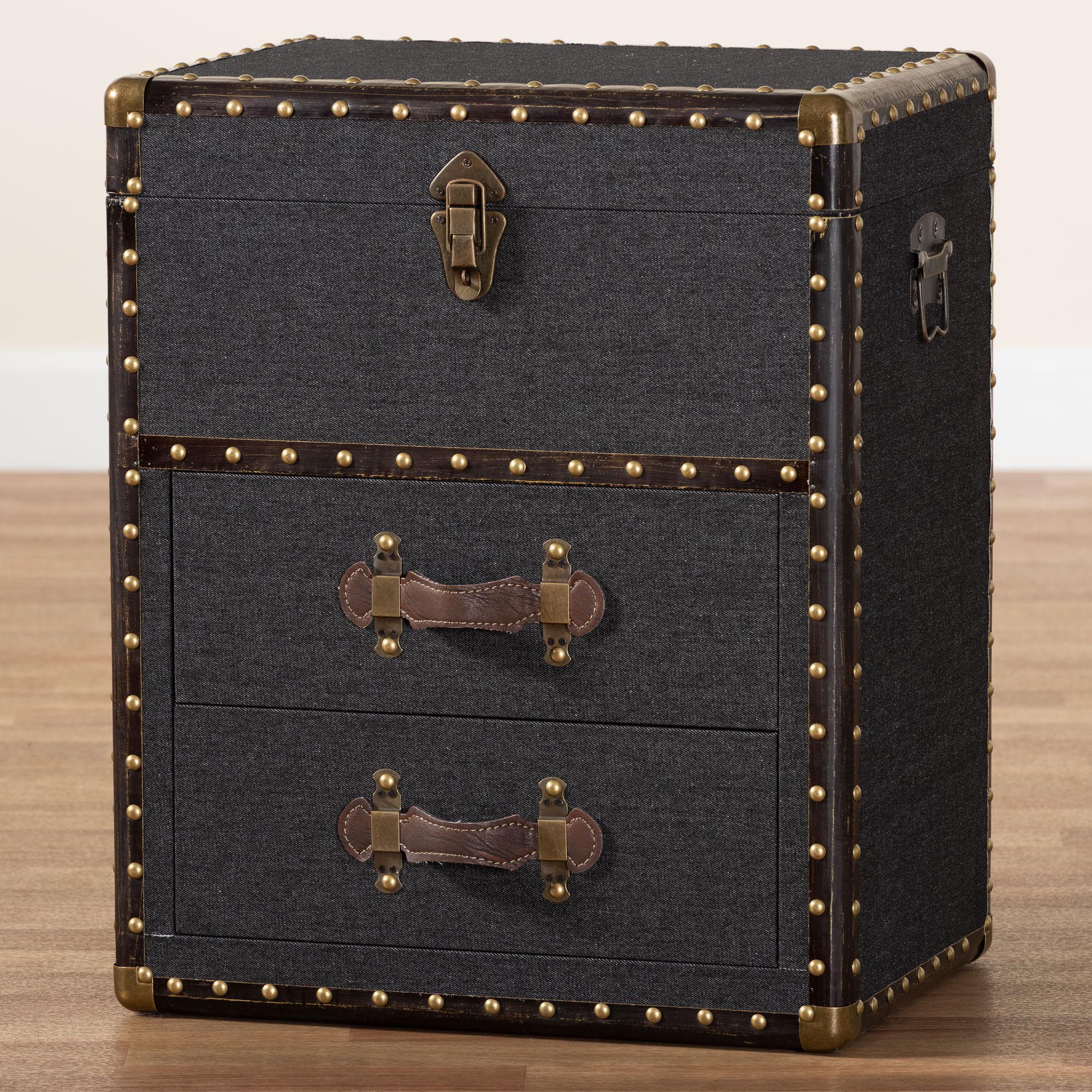 Baxton Studio Agatha Vintage Black Canvas 2-Drawer Storage Trunk