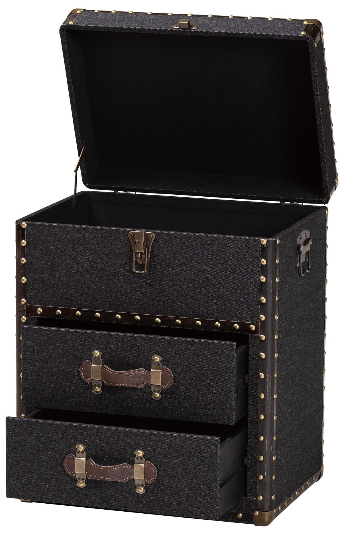Image 3 Baxton Studio Agatha Vintage Black Canvas 2-Drawer Storage Trunk more views