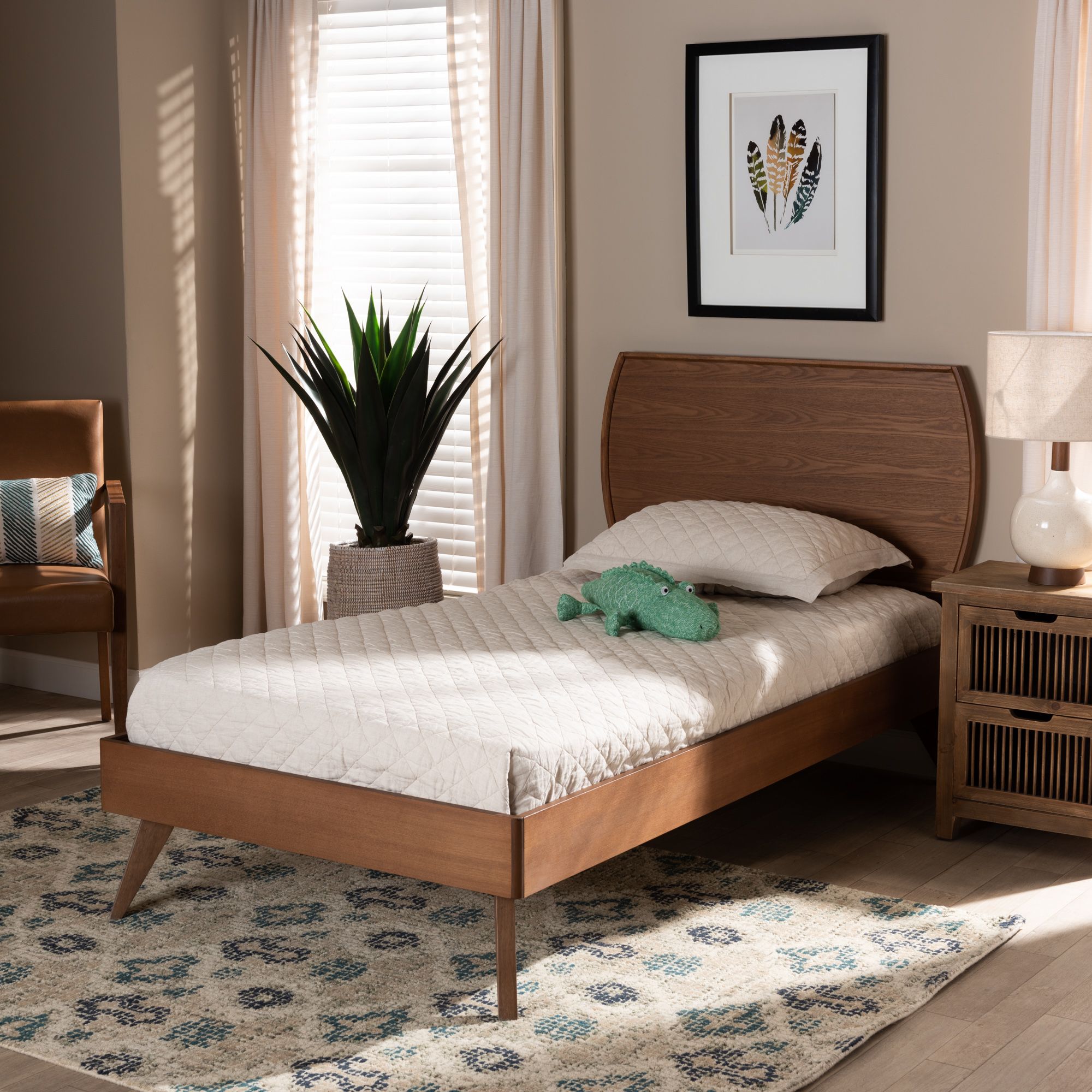 Thumbnail2 of Baxton Studio Aimi Walnut Brown Twin Size Platform Bed