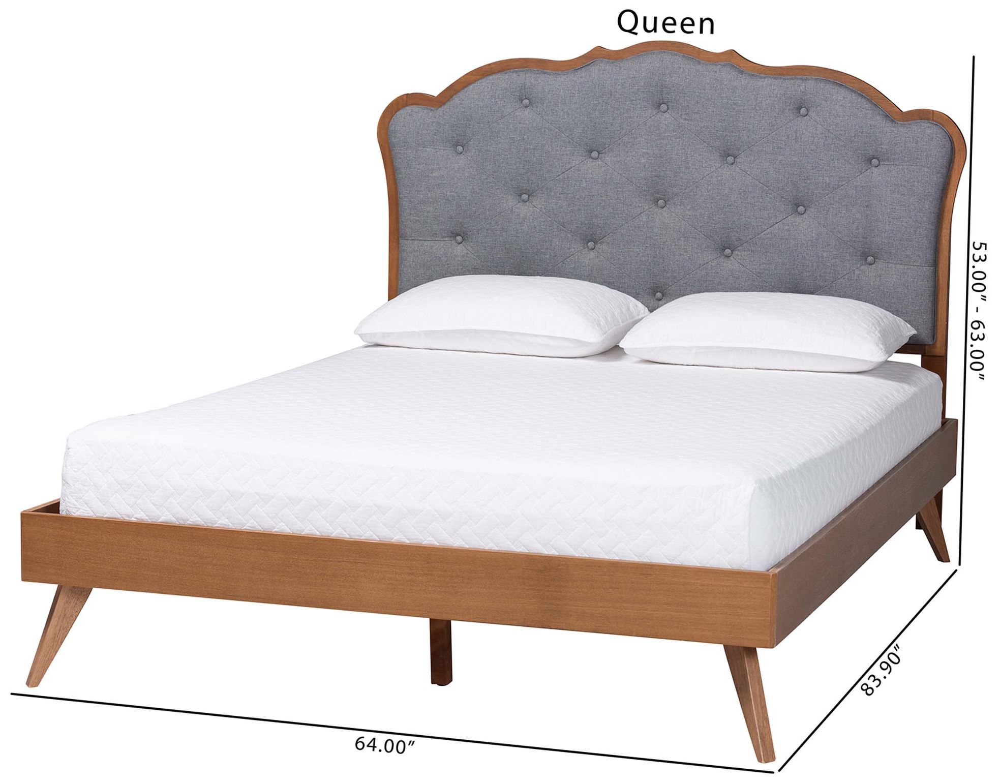Baxton Studio Aithan Platform Bed - Upholstered, Button Tufted, Queen