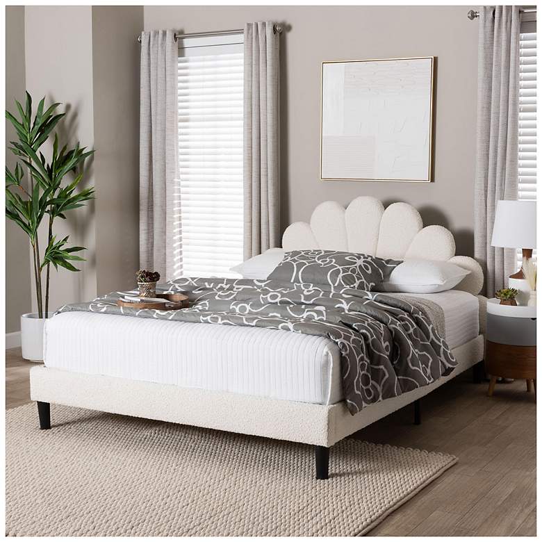 Image 1 Baxton Studio Albion Boucle Cream Fabric Upholstered Platform Queen Bed