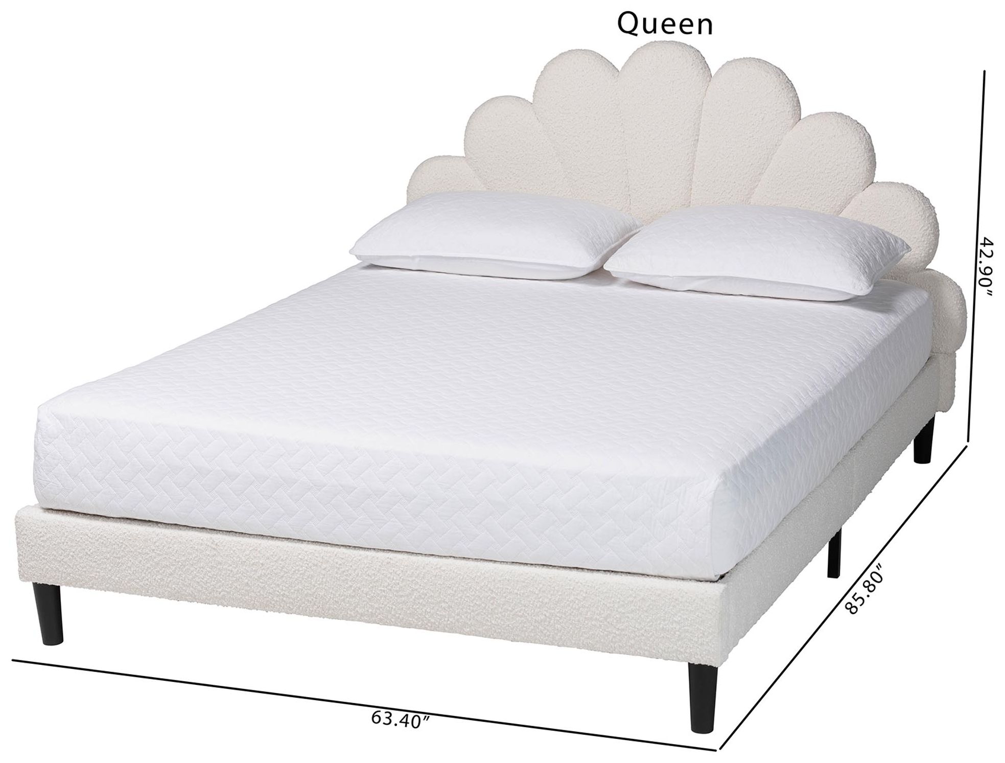 Baxton Studio Albion Boucle Cream Fabric Upholstered Platform Queen Bed