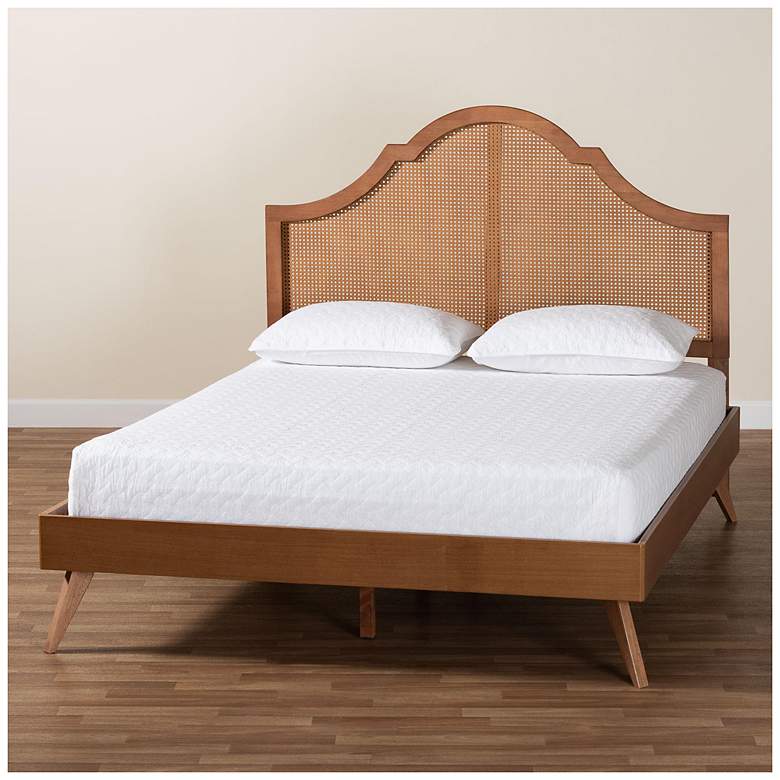 Image 1 Baxton Studio Alecia Mid-Century Ash Walnut Wood Queen Size Platform Bed