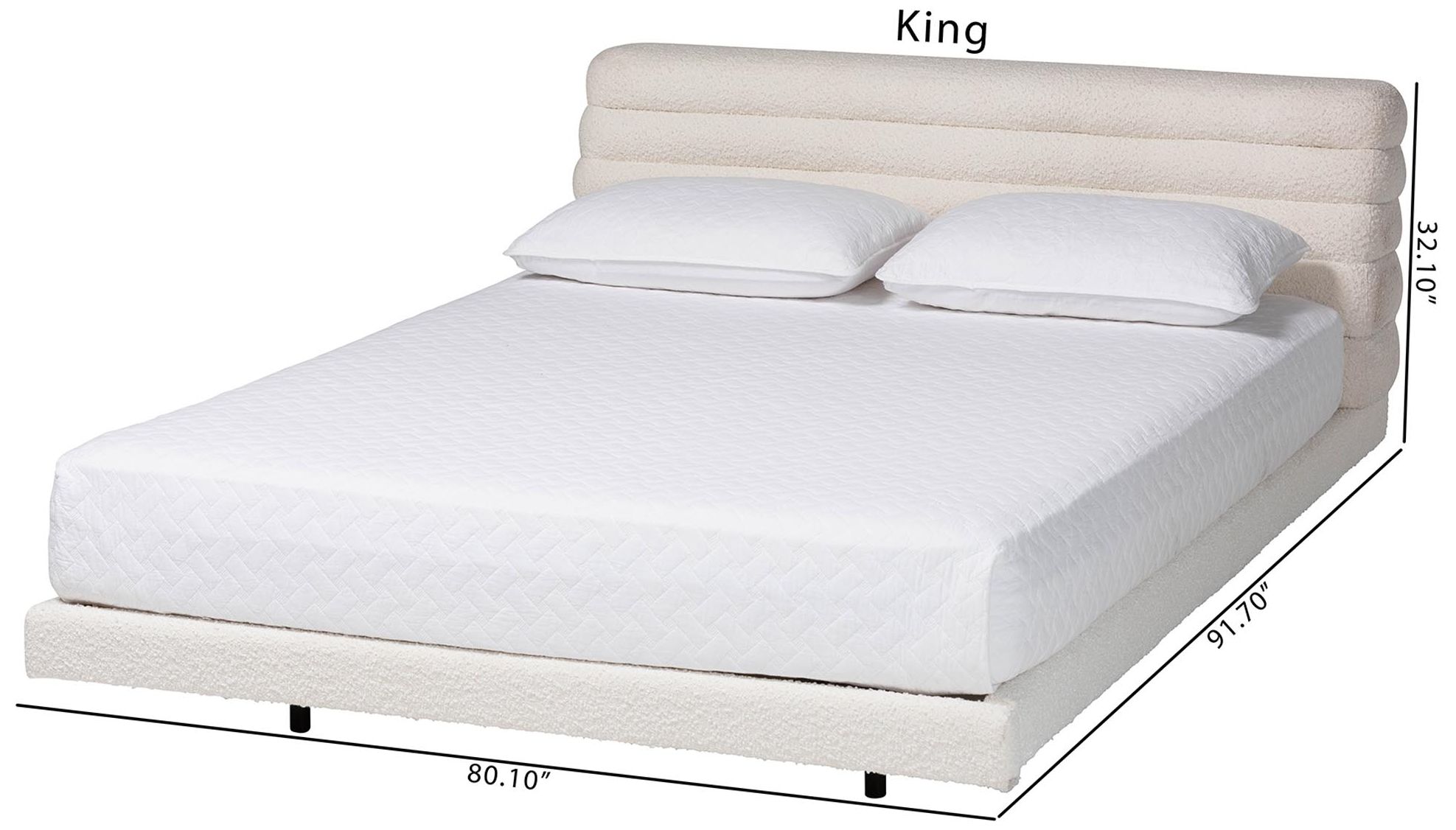 Baxton Studio Alfie Boucle Floating Bed with Channel Tufted King Headboard