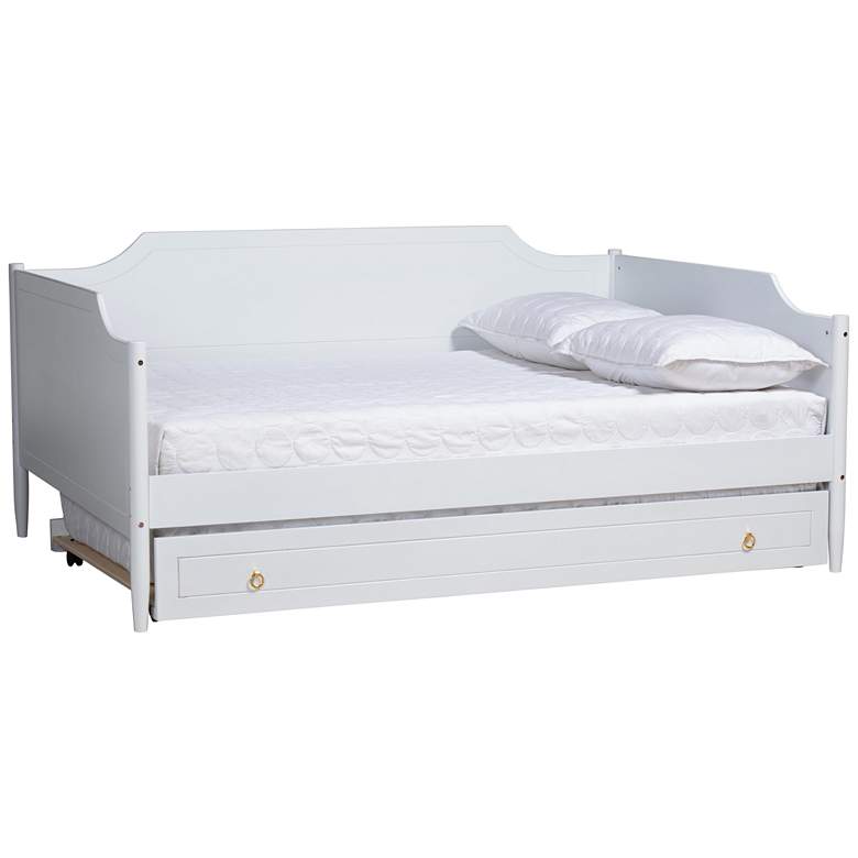 Image 1 Baxton Studio Alya White Full Daybed w/ Roll-Out Trundle Bed