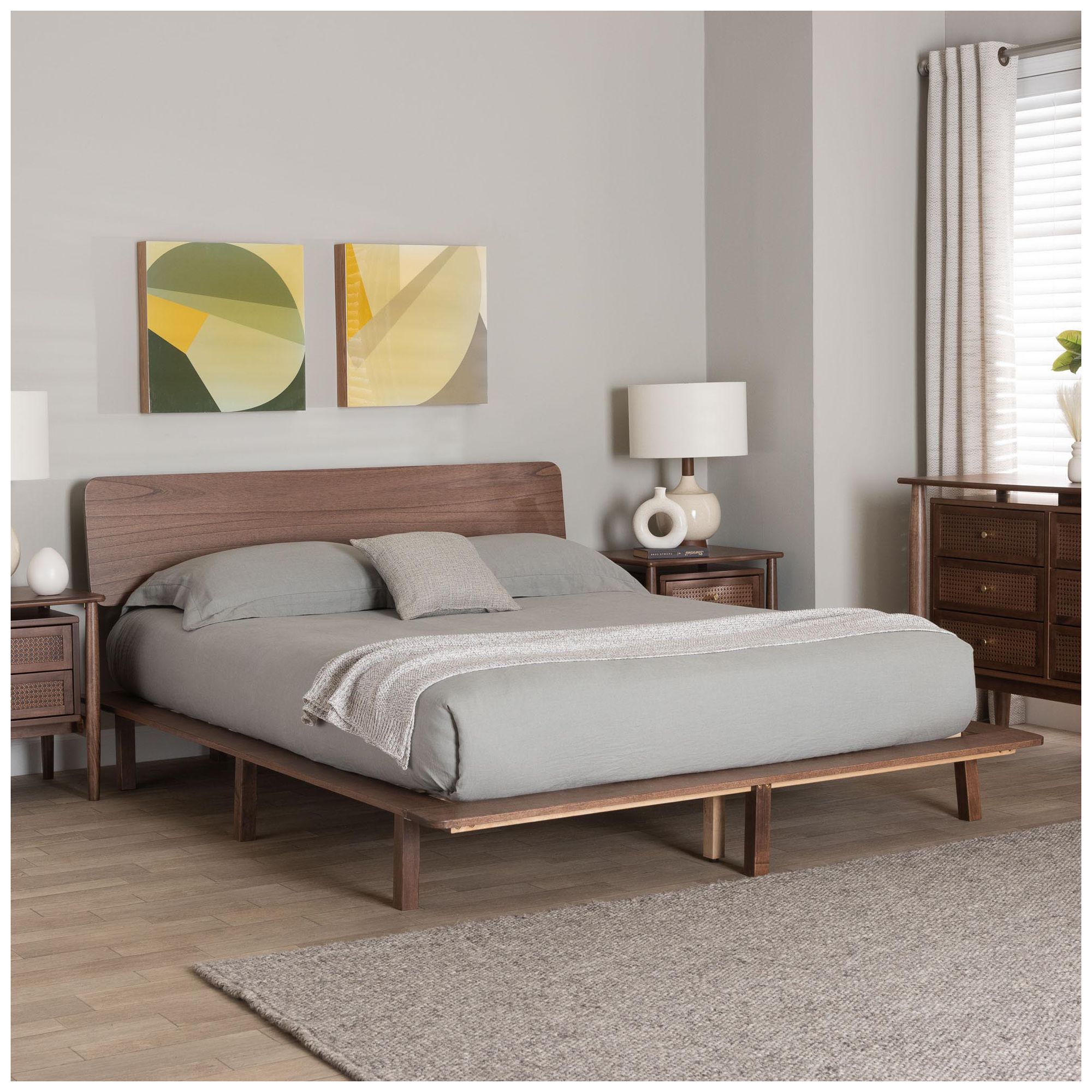 Image 3 Baxton Studio Alyssa Japandi Walnut Brown Wood Queen Size Platform Bed more views