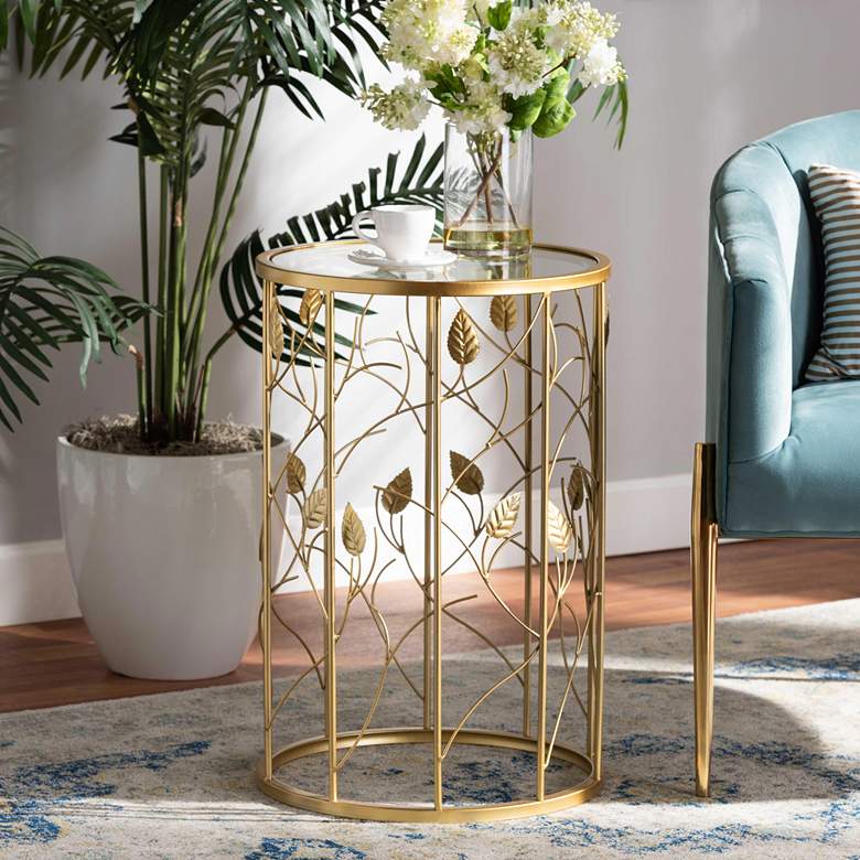 Image 1 Baxton Studio Anaya 15 inch Wide Brushed Gold Round End Table