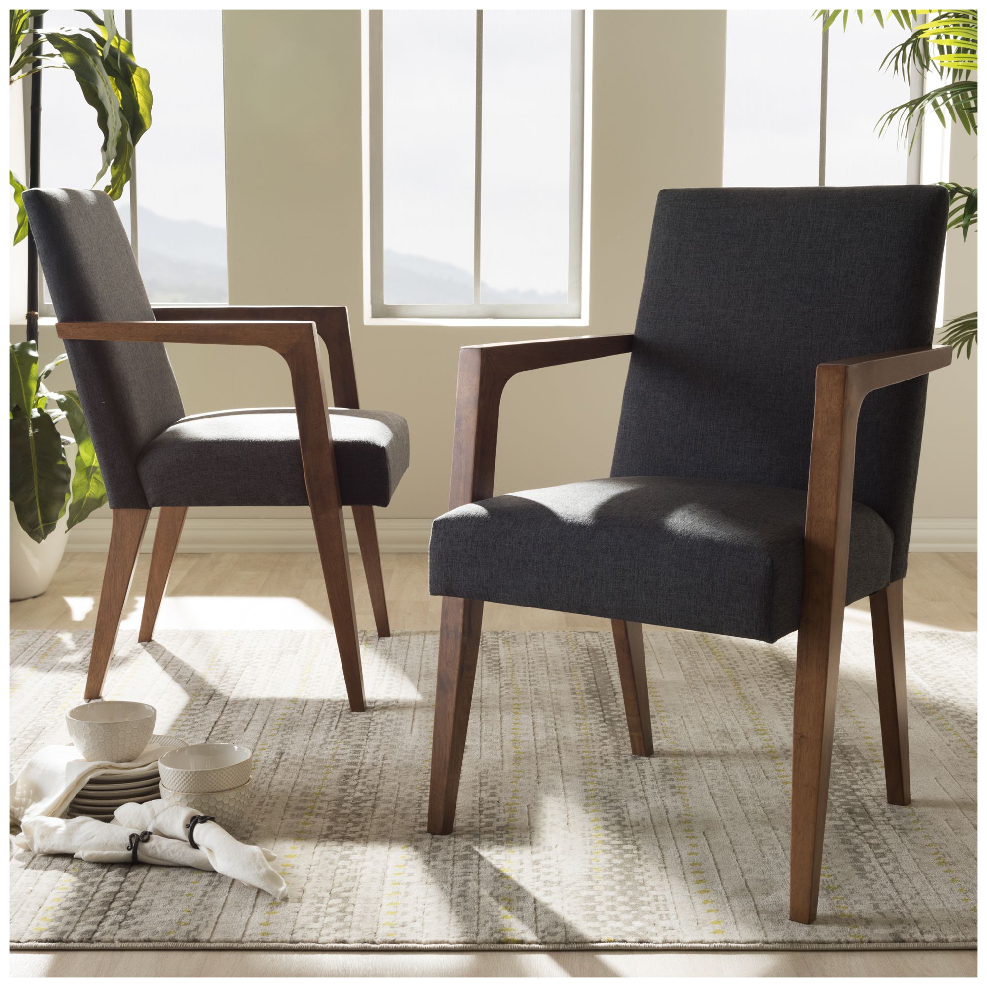 Image 3 Baxton Studio Andrea Dark Grey Upholstered Wooden 2-Piece Lounge Set more views