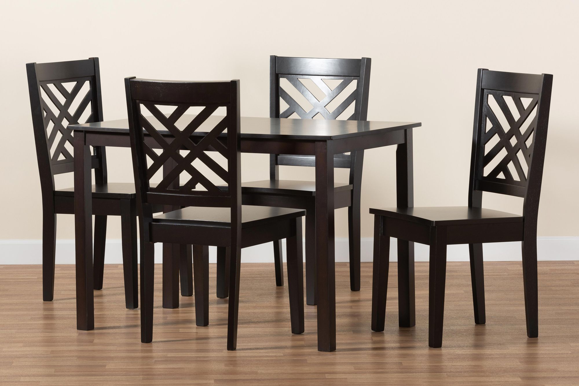 Baxton Studio Ani Dark Brown Wood 5-Piece Dining Set in scene