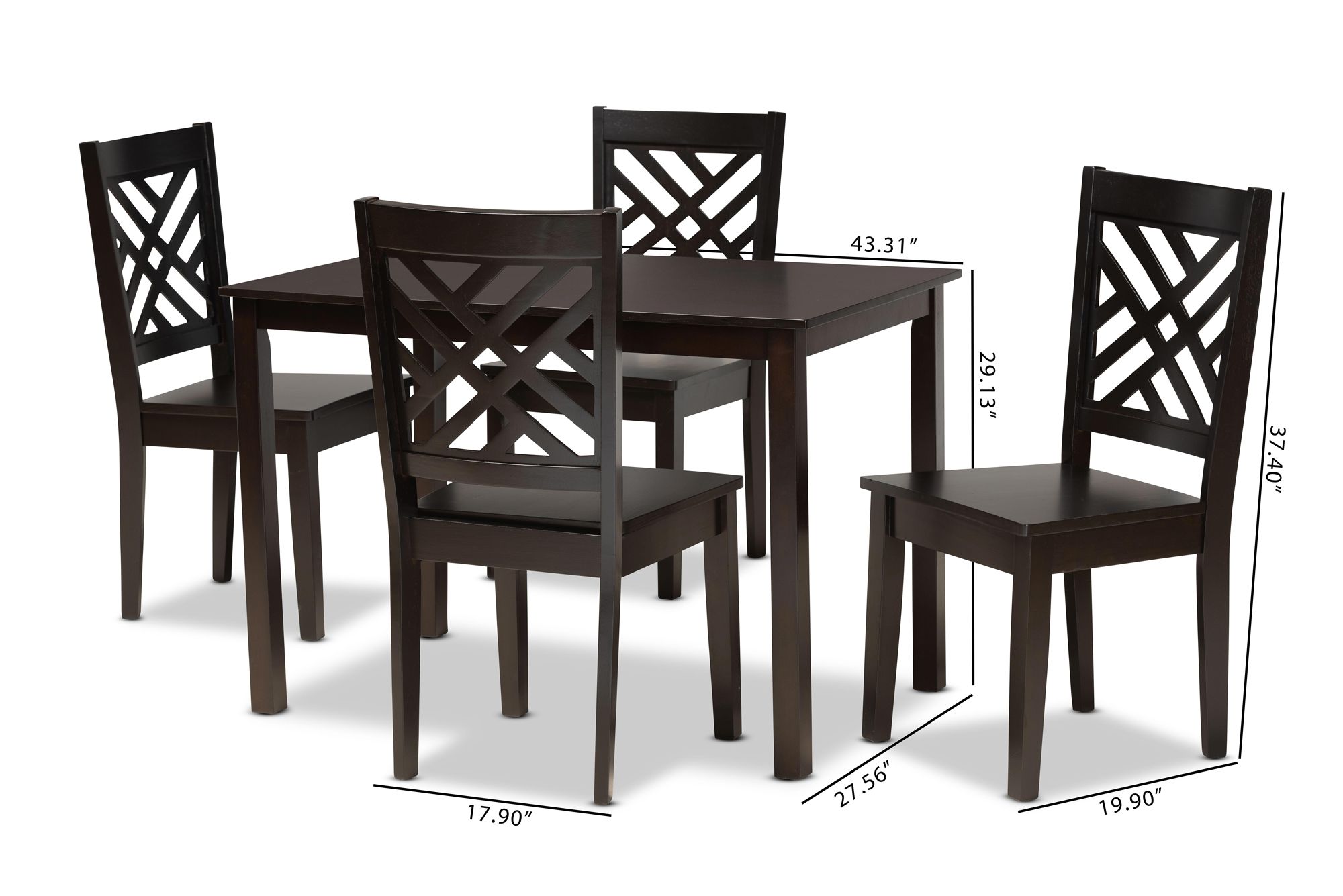 Baxton Studio Ani Dark Brown Wood 5-Piece Dining Set in scene