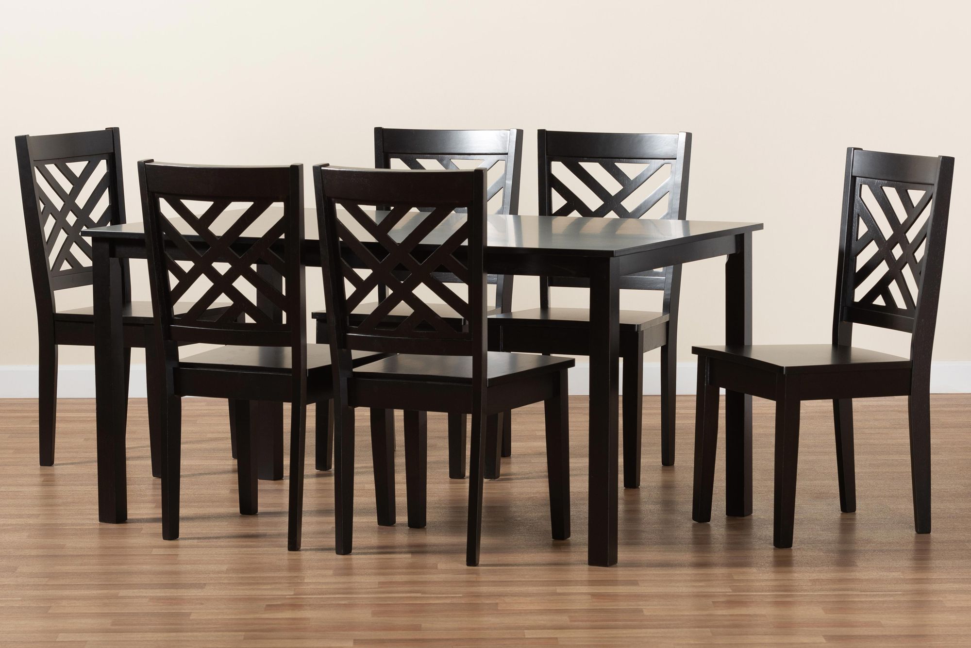 Baxton Studio Ani Dark Brown Wood 7-Piece Dining Set in scene